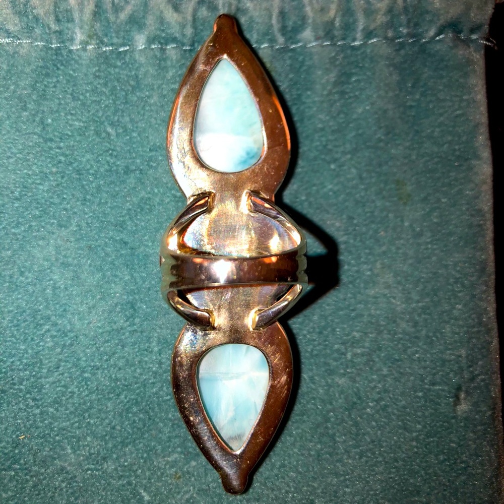 ❤️HUGE Massive Larimar 3 Stone Ring❤️ - Picture 4 of 5